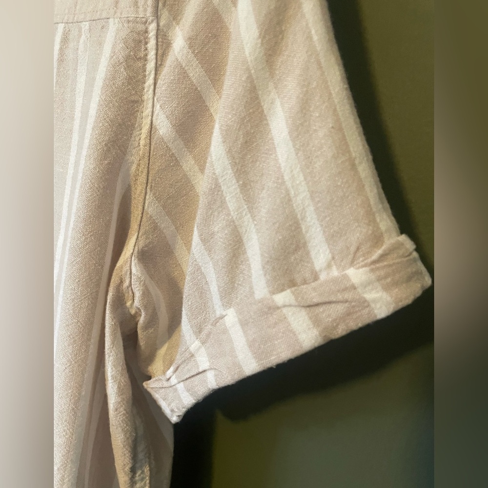Abercrombie & Fitch Linen Tan & White Stripe Short Sleeve Blouse Top Size XS - Picture 5 of 11